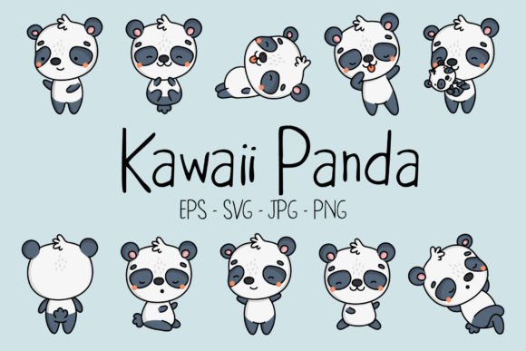 Download Set of Kawaii Panda Bear Illustrations - Bear illustrations Collection