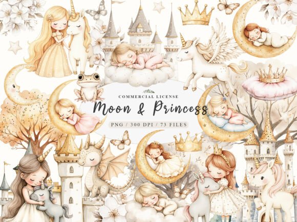 Download Watercolor Baby Dreamy Princess Moon Png - Princess Collection