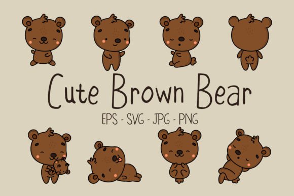 Download Set of Cute Brown Bear Illustrations - Bear illustrations Collection