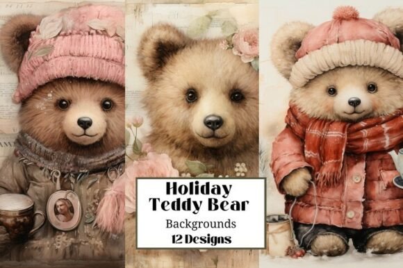 Download 12 Holiday Pink Teddy Bear Illustrations - Bear illustrations Collection