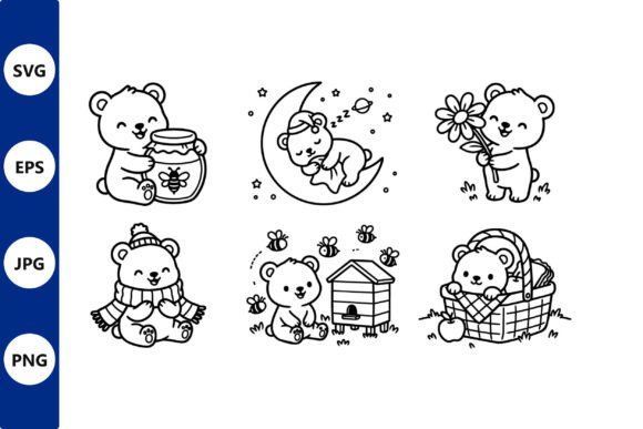 Download Cute Bear Illustrations Honey Jar Moon - Bear illustrations Collection