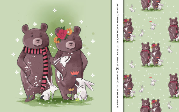 Download Cute Couple Bear Illustrations for Kids - Bear illustrations Collection