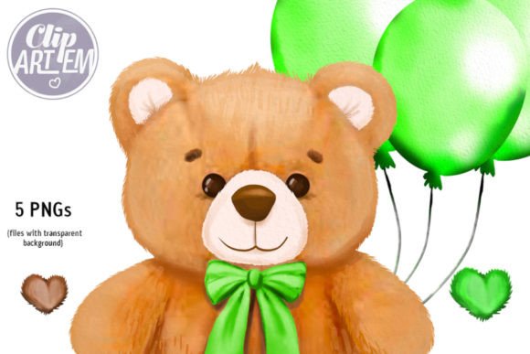 Download Boy Bear Green Bow Balloon Clip Art PNG - Premium Bundle