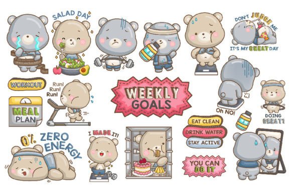 Download Weekly Goals Fitness Bear Illustrations - Bear illustrations Collection